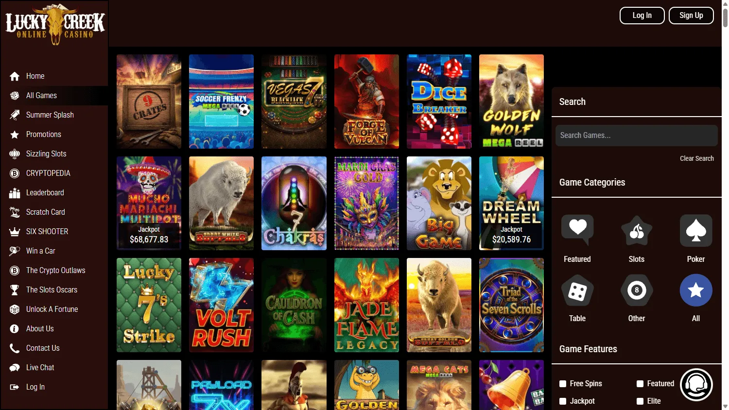 Lucky 7 Casino games screen on desktop