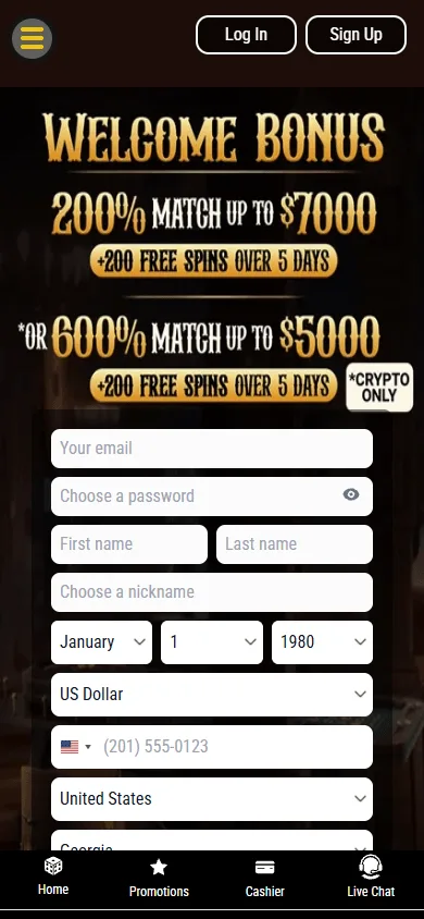 Lucky 7 Casino home screen on a mobile device